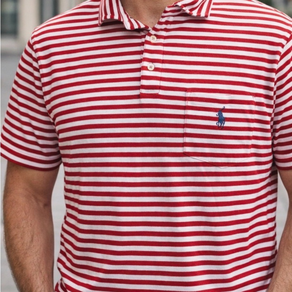 Ralph Lauren Red & White Striped Polo with Chest Pocket